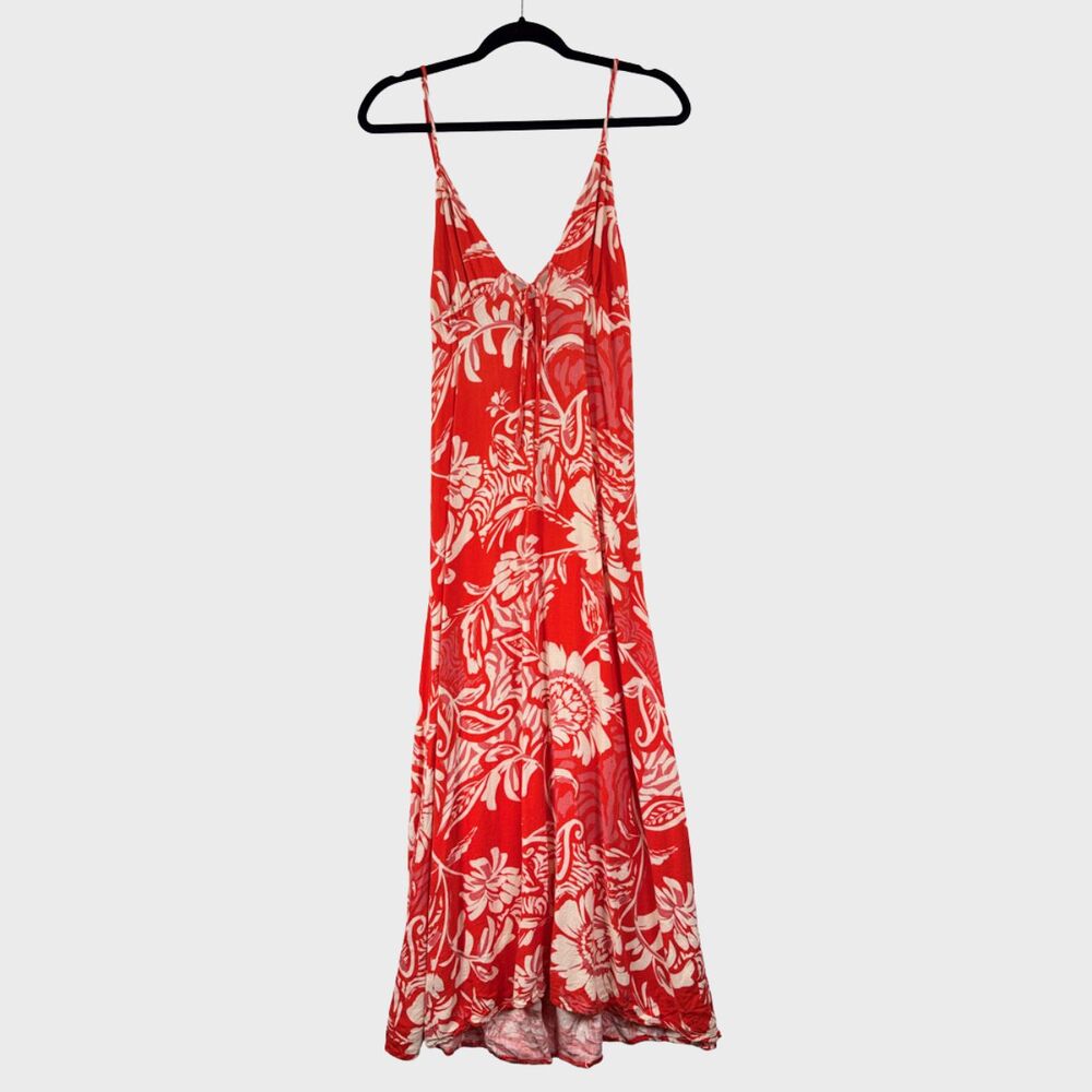 Paper Heart Womens Dress Red Maxi Floral V Neck Cami Cut Out Back A Line Medium